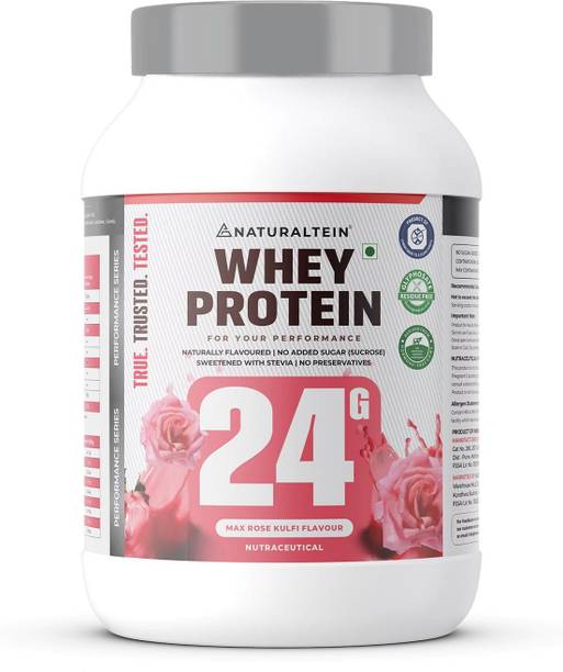NATURALTEIN Natural Whey 1kg| Max Rose Kulfi| 24g Protein| Stevia| Gluten & Soy Free Whey Protein