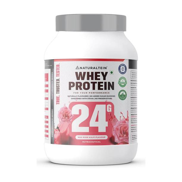 NATURALTEIN Natural Whey 1kg| Max Rose Kulfi| 24g Protein| Stevia| Gluten & Soy Free Whey Protein