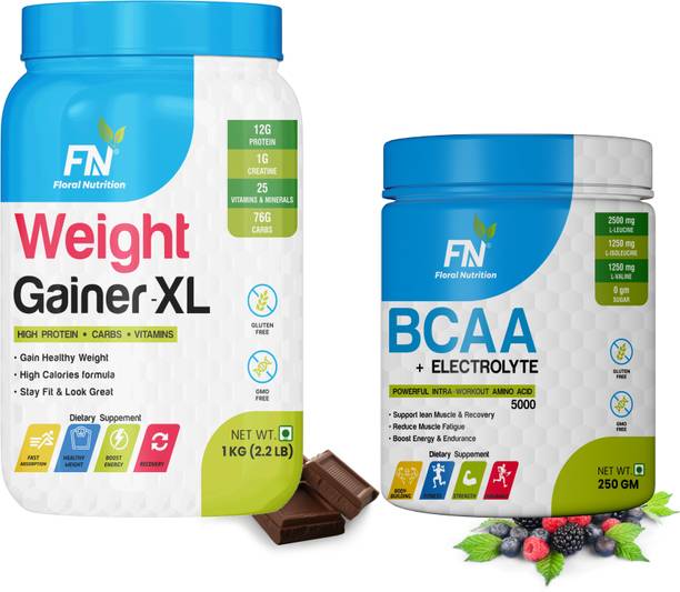 Floral Nutrition Weight Gainer + BCAA for Muscle Gain & Recovery Weight Gainers/Mass Gainers