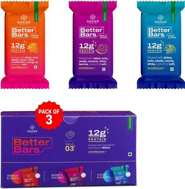 ROSIER Better Bars 12g Protein | Pack of 3 | No Added Sugar | Natural Ingredients | Protein Bars