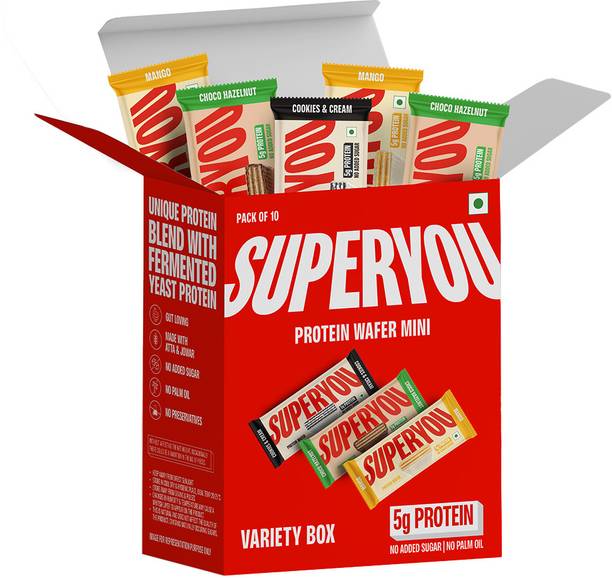 SUPERYOU 5g Protein Wafer Mini Bars (Pack of 10)| Made with Atta & Jowar | No Added Sugar Protein Bars