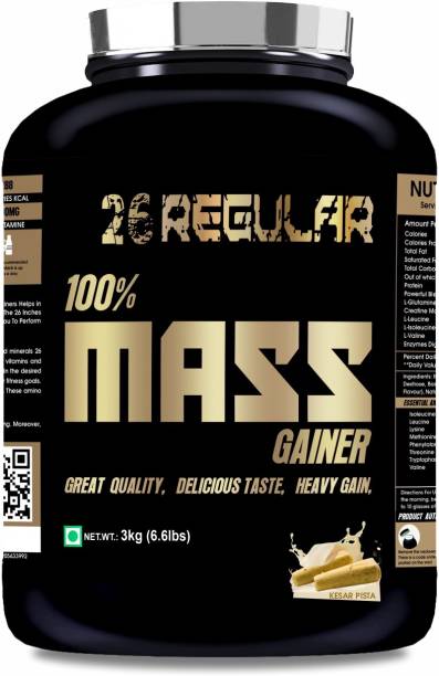 26INCHES NUTRITIONS INC Regular 100% Mass Gainer Black-3 Kg| Weight Gainer| Mass Gainer| Bulk Gainer Weight Gainers/Mass Gainers