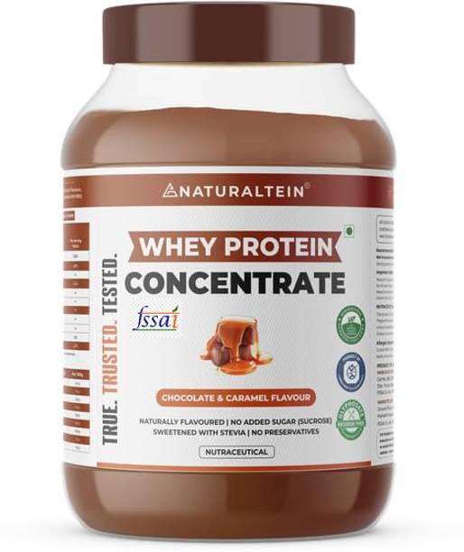 NATURALTEIN Natural Whey Protein Concentrate Chocolate Caramel | 1 kg | Naturally Flavored Whey Protein