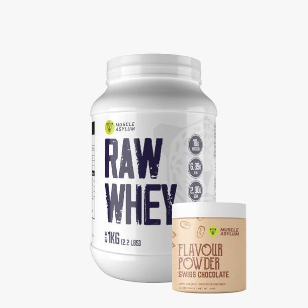 Muscle Asylum Whey Protein Unflavoured, 1 kg and Whey Flavour Powder Swiss Chocolate Whey Protein