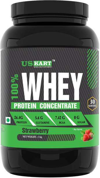US KART 100% Whey Protein Concentrate with Strawberry Flavor (1kg) Whey Protein