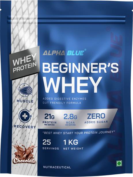 ALPHABLUE Beginner's Whey Protein, Chocolate, 21g Protein, with Digestive Enzymes Whey Protein