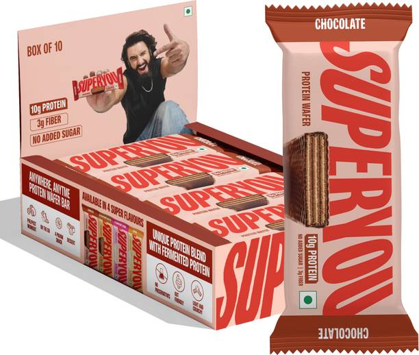 SUPERYOU Chocolate 10g Protein Wafer Bar with 3g Fiber and 0 Added Sugar - (Pack of 10) Protein Bars