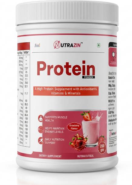 NUTRAZIN Creamy Strawberry Protein Drink Powder 200g for Fitness & Recovery Casein Protein