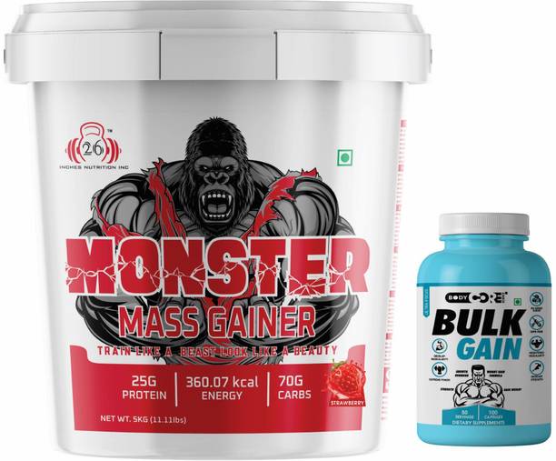 26INCHES NUTRITIONS INC Monster Mass Gainer -5Kg With BCS Bulk Gain 100 Capsules Weight Gainers/Mass Gainers