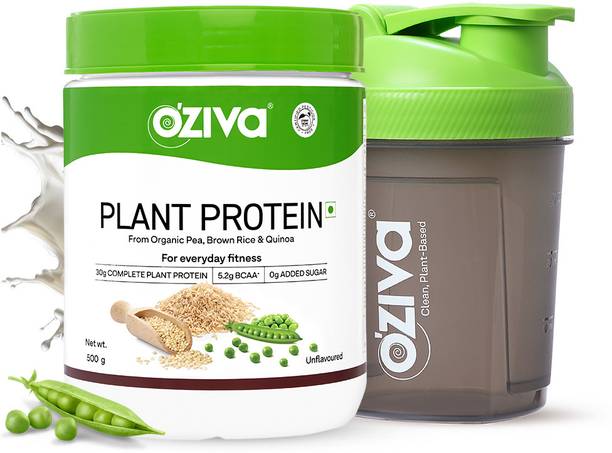 OZiva Organic Plant Protein,(Pea protein & Brown Rice) for Everyday Fitness + Shaker Plant-Based Protein