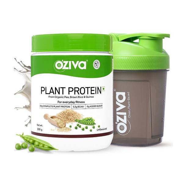 OZiva Organic Plant Protein,(Pea protein & Brown Rice) for Everyday Fitness + Shaker Plant-Based Protein