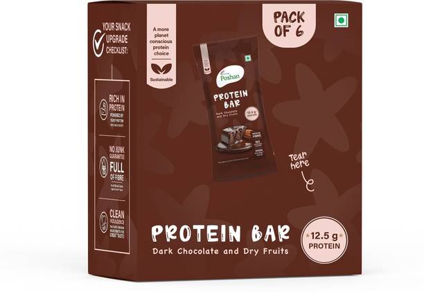 Acme Poshan Protein Bar Dark Chocolate and Dry Fruits 50gms, 12.5gms protein-Pack of 6 Protein Bars