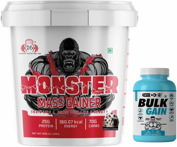 26INCHES NUTRITIONS INC Monster Mass Gainer -5Kg With BCS Bulk Gain 100 Capsules Weight Gainers/Mass Gainers