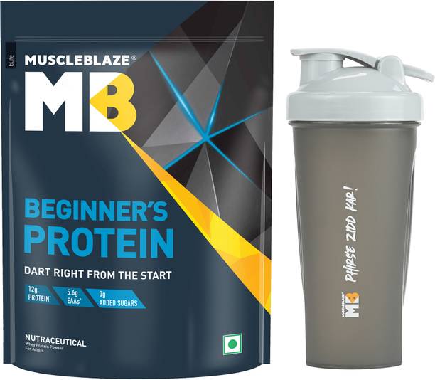 MUSCLEBLAZE Beginner's, No Added Sugar, 1 kg with Shaker, 650 ml Whey Protein