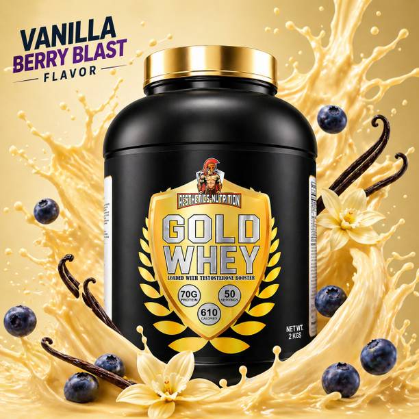 AESTHETICS NUTRITION Gold Whey Protein Powder 2kg | Muscle Growth & Recovery | Easy Digestion | Whey Protein