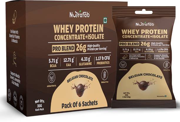 Nutrafab Whey Protein Concentrate & Isolate Pro Blend (6 Sachets 35g each)|High-Quality Protein Blends