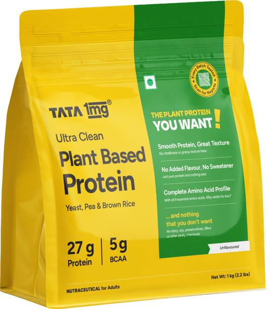 TATA 1mg Ultra Clean Plant Based Protein | 27g Protein, 5g BCAA | Unflavoured Plant-Based Protein