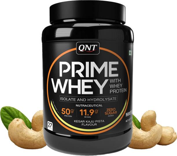 QNT Prime Whey, 100% Whey Protein with whey Isolate, 1kg, Kesar Kaju Pista Flavour Whey Protein