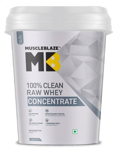 MUSCLEBLAZE 100% Clean Raw Concentrate | 24g Protein per Scoop | Easy to Digest Whey Protein