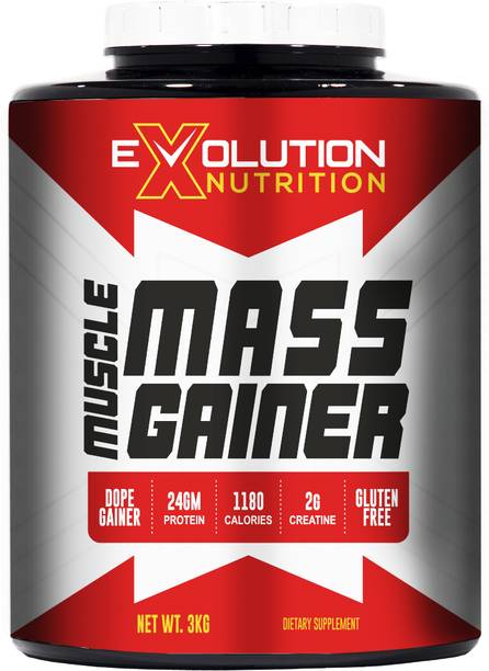 Evolution Nutrition Muscle Mass Gainer With High Calories 1180 (6.6Lbs BlueBerry) Weight Gainers/Mass Gainers