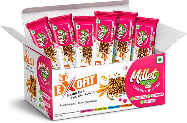 EXOFIT Millet Bar Peanut Butter | No Added Sugar | Gluten Free | Pack of 6x35 Nutrition Bars