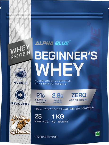 ALPHABLUE Beginner's Whey Protein, 21g Protein, with Digestive Enzymes Whey Protein