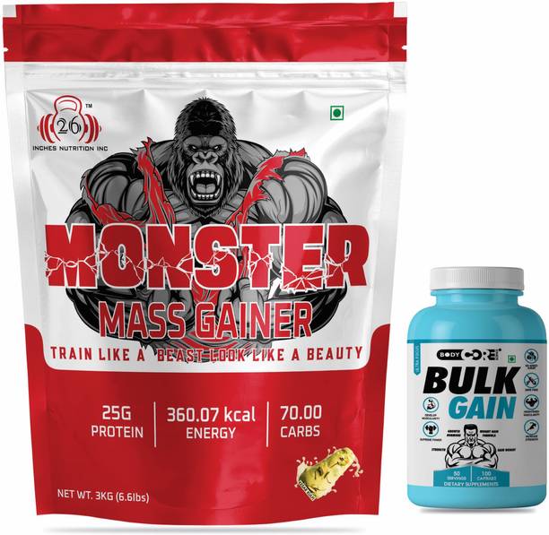 26INCHES NUTRITIONS INC Monster Mass Gainer -3Kg With BCS Bulk Gain 100 Capsules Weight Gainers Weight Gainers/Mass Gainers