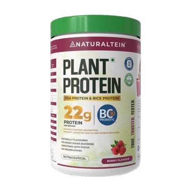 NATURALTEIN Plant Protein | 22g Pea & Rice | Berry Flavor | Vegan, Sugar-Free, Probiotic Plant-Based Protein