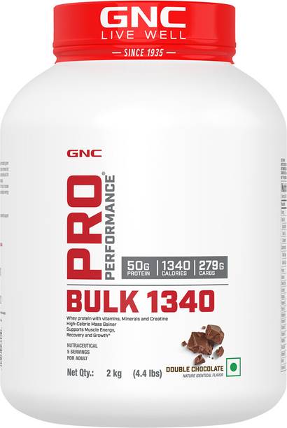 GNC Pro Performance Bulk 1340 | Promotes Targeted Gains |(Double Chocolate, 2kg) Weight Gainers/Mass Gainers