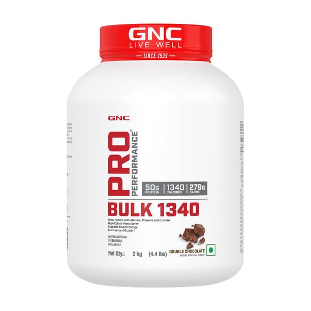 GNC Pro Performance Bulk 1340 | Promotes Targeted Gains |(Double Chocolate, 2kg) Weight Gainers/Mass Gainers