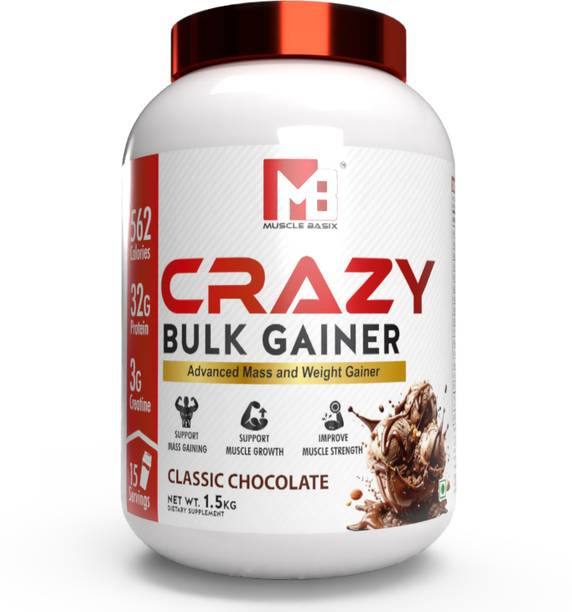 Muscle Basix CRAZY BULK GAINER | 32g Protein | 3g Creatine | 562 Kcal Energy Weight Gainers/Mass Gainers