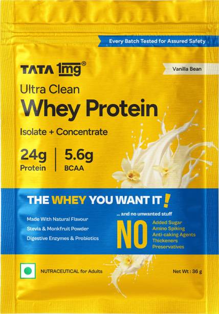 TATA 1mg Ultra Clean Whey Protein | 24g Protein | Vanilla Bean | 1 Sachet of 36g Whey Protein