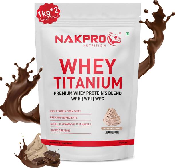 Nakpro TITANIUM Whey Protein Hydro, Isolate & Concentrate - 2kg (1kg*2) Cream Chocolate Whey Protein