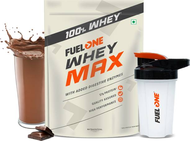 FUELONE Whey Max, Whey Protein Concentrate & Whey Protein Isolate, 27g Protein & Shaker Whey Protein
