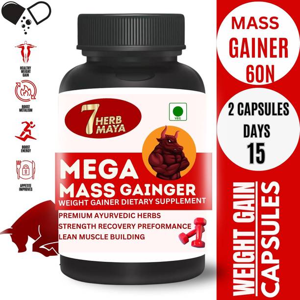 7Herbmaya Mega Mass Herbal Gainer Capsules - Natural Support for Weight and Muscle Growth Plant-Based Protein