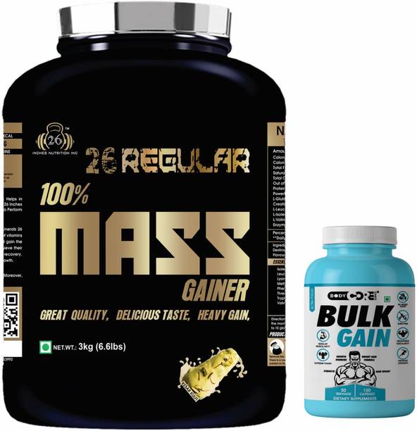 Body Core Science Regular Mass Gainer Black-3 Kg With BCS Bulk Gain-100 Capsules Whey Protein