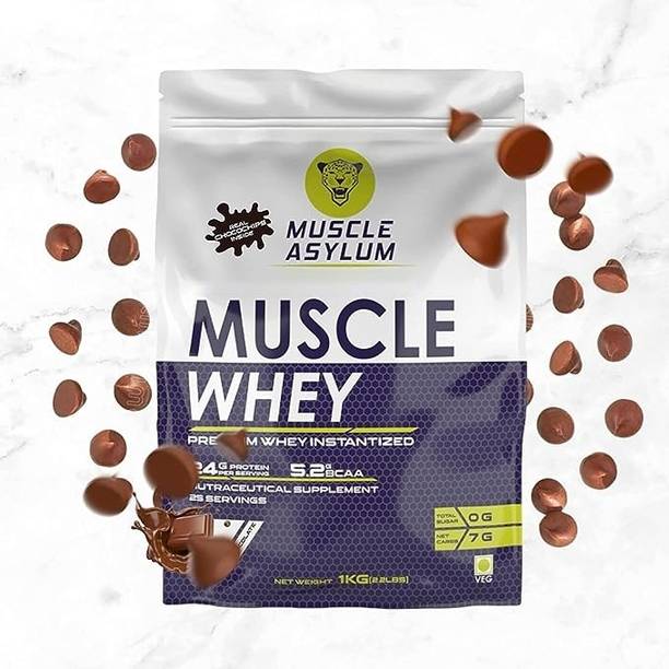 Muscle Asylum Premium Whey Protein (With Real Chocochips Inside) 1kg (Double Chocolate) Whey Protein