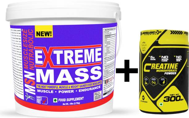 MUSCLE SIZE Extreme For Bulk Gainer With Creatine Monohydrate Powder 300g Unflavoured Combo Weight Gainers/Mass Gainers