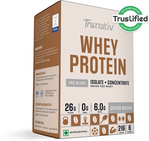TruNativ Pro Blend Whey Protein, Grass-Fed Whey, 6g BCAA, 26g Protein, No Sugar, Whey Protein