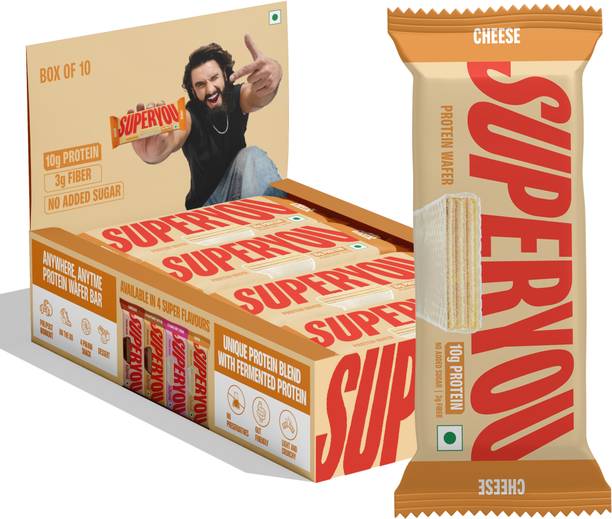 SUPERYOU Cheese 10g Protein Wafer Bar with 3g Fiber and 0 Added Sugar - (Pack of 10) Protein Bars