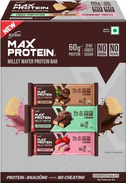 RiteBite Max Protein 10g Millet Wafer Protein Bar, All Flavors (x6) | No Maida, Zero Added Sugar Protein Bars