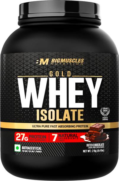 BIGMUSCLES NUTRITION Gold Whey Isolate | 27g Whey Protein Isolate 90% | 7 Natural Ingredients Only Whey Protein