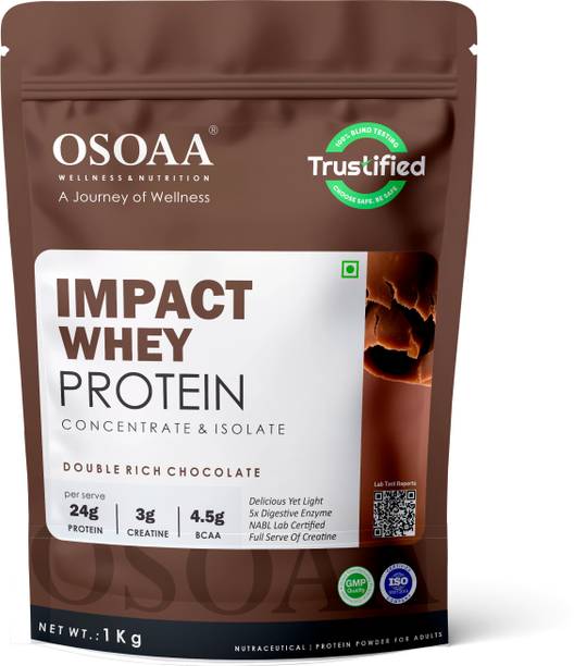 Osoaa Impact Whey 1Kg with Shaker 24g Protein with 3g Creatine (Trustified, Certified) Whey Protein