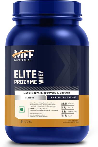 MyFitFuel Elite ProZymes Whey Protein Isolate & Hydrolyzed. 25.5g Protein, 1Kg Chocolate Whey Protein