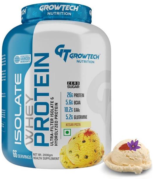 Growtech Isolate Hydrolyzed Protein 26G Protein5.6G BCAA 10.2G EAA 33 Servings ZERO SUGAR Whey Protein