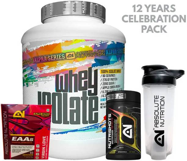 ABSOLUTE NUTRITION Whey Isolate Protein 2 KG with Shaker, Multivitamin 60Tabs, EAA (3 servings) Whey Protein
