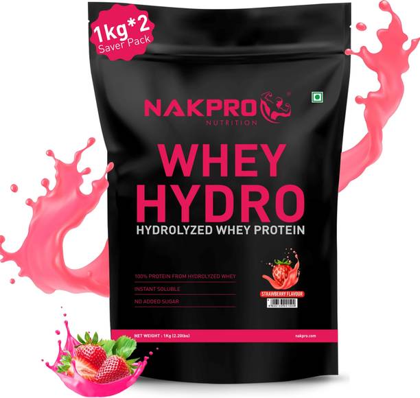 Nakpro HYDRO Whey Protein Hydrolyzed Supplement Powder - 2 kg Strawberry (1Kg*2) Whey Protein