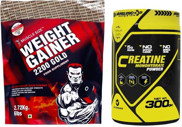 MUSCLE SIZE 2200 GOLD WEIGHT GAINER WITH UNFLAVOUR CREATINE MONOHYDRATE POWDER COMBO PACK Weight Gainers/Mass Gainers
