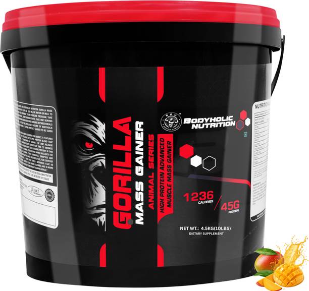 BODYHOLIC Nutrition Gorilla Mass Gainer High Protein Extra Muscle Mass Gain (4.5kg/10lbs) Weight Gainers/Mass Gainers
