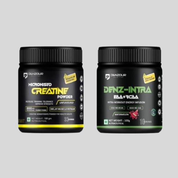 DENZOUR NUTRITION Combo of Micronized Creatine Monohydrate and Denz Intra Workout EAA+BCAA Pre Workout